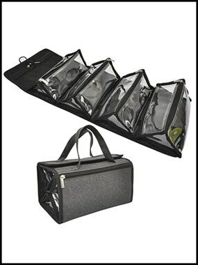 Travel Toiletry Bag Hanging Eco Polyester 4-in-1 Roll-Up Makeup Organizer with